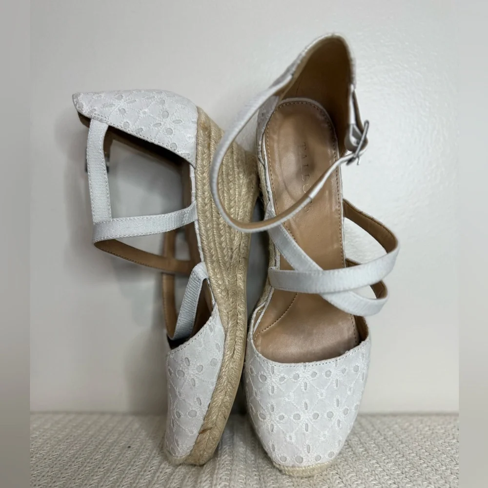 Talbots White Espadrille Wedge Sandals with Ankle Strap in size 9
